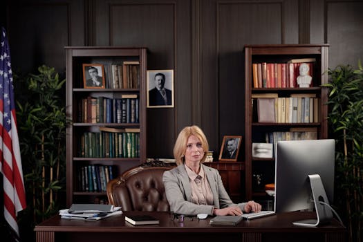 a busy law office with legal books